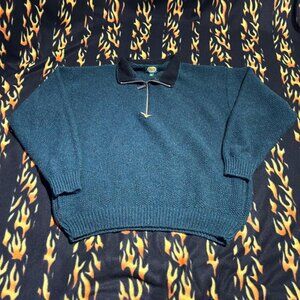 Cabelas 1/4 Zip Wool Blend Pullover Pockets Men's XL Green USA Made VTG 90s